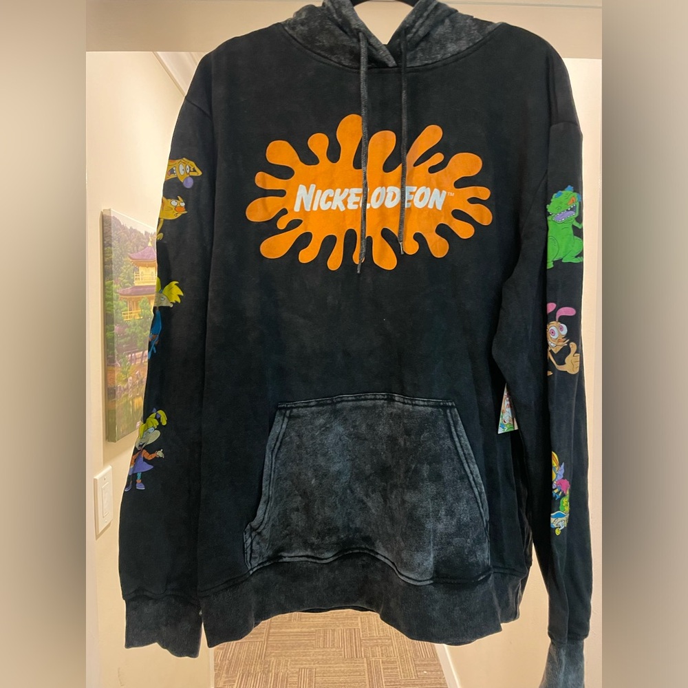 Nickelodeon Black Hoodie with Cartoon Characters-Size L-NWT